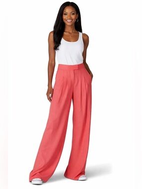 VERONICA BEARD Melon Pink Noel Grain de Poudre Crepe Wide Leg Pants - Size 8